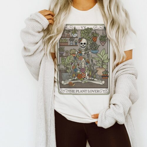 Plant Lover Tarot Card Mom Witch Skeleton Botanical Gardening Shirt image 0