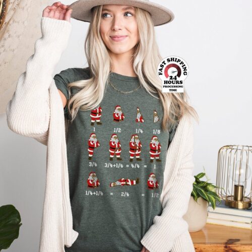 Math Teacher Christmas Santa Equation Cute Funny Shirt image 0