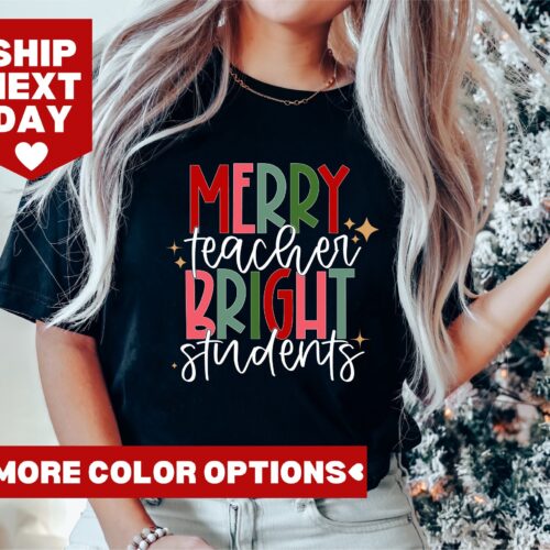 Merry Teacher Bright Students Christmas Teacher Shirt image 0