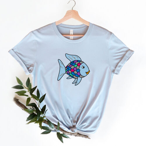 Rainbow Scale Fish Reading Teacher Book Nostalgia Parody Shirt image 1