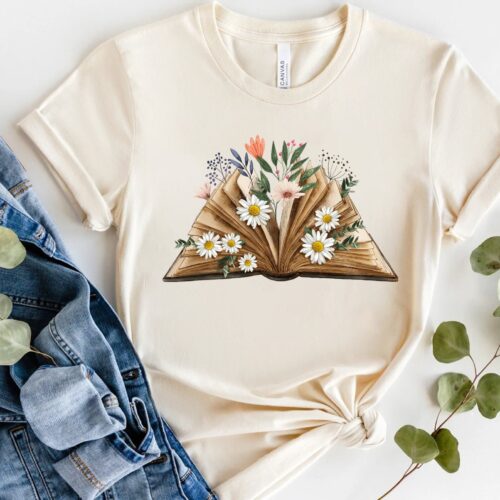 Reading Book Lover English Teacher Librarian Flower Shirt image 0