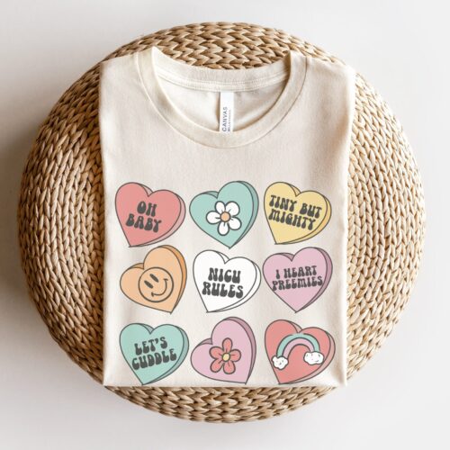 NICU Nurse Valentine's Day Neonatal Heart Candy Crew Shirt image 0