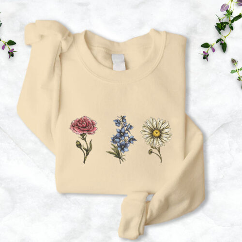 Flower Floral Custom Birth Month Botanical Nature Plant Lover Cottagecore Sweatshirt image 0