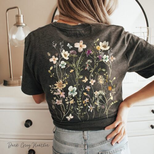 Vintage Pressed Flowers Back Print Botanical Floral Nature Garden Lover Shirt image 0