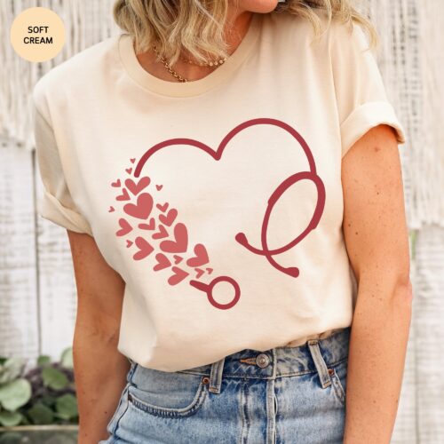 Valentines Day Nurse Cute Appreciation Stethescope Student Shirt image 1