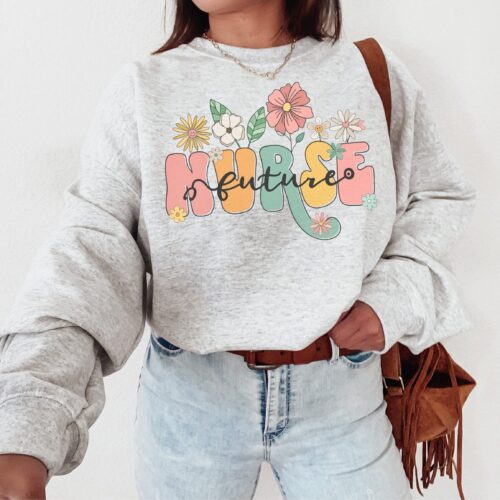 Future Nurse Medical Student School Wildflowers Grad Sweatshirt image 0