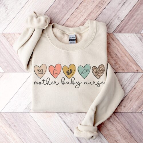 Mother Baby Nurse Postpartum Heart Labor Delivery Sweatshirt image 0