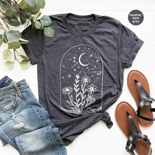 Vintage Moon Floral Birth Flower Plant Botanical Shirt image 0