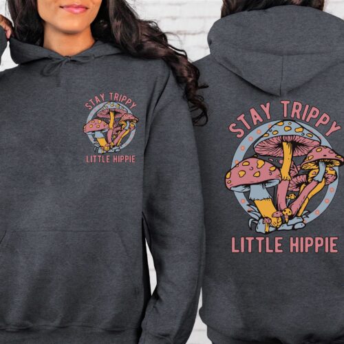 Retro Stay Trippy Little Hippie Mushroom Plant Hoodie image 0