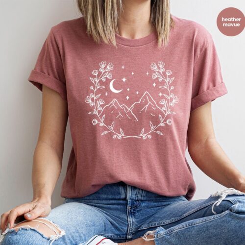 Retro Floral Moon Flower Women Mom Plant Lover Shirt image 0