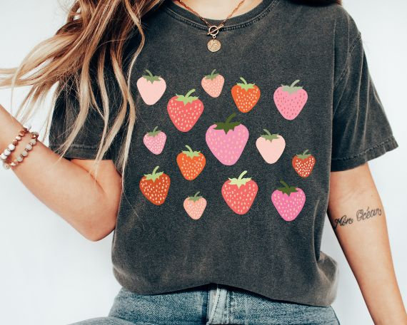 Retro Strawberry Botanical Garden Aesthetic Cute Shirt image 0