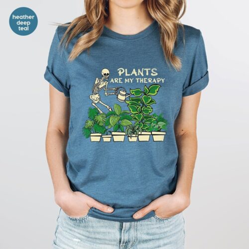 Gardener Skeleton Funny Plants Are My Therapy Shirt image 0