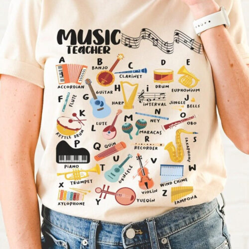 Music Teacher Alphabet Instrument Education Shirt image 0