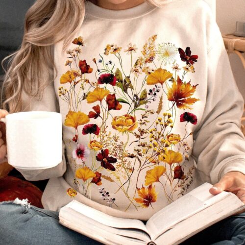 Vintage Pressed Flowers Autumn Botanical Fall Floral Garden Lover Gift Sweatshirt image 0