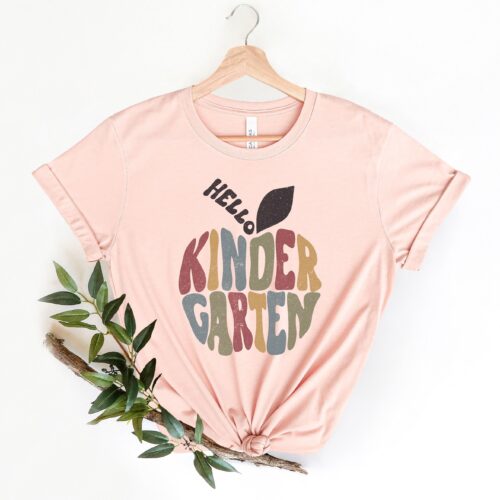 Hello Kindergarten Apple Teacher Crew Shirt image 0