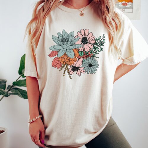 Retro Wildflowers Floral Nature Botanical Plant Lover Bouquet Shirt image 0