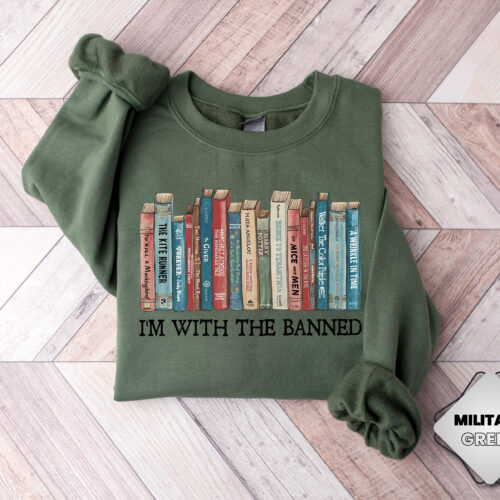 I'm With The Banned Books Lover Teacher Happy School Librarian Staff Sweatshirt image 0