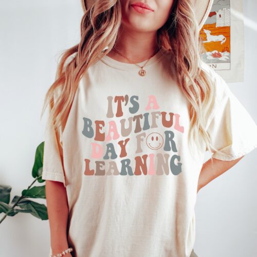 Retro Teacher Its A Beautiful Day For Learning Back to School Cute Shirt image 0