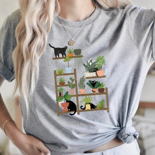 Cats and Plants Lady Lover Gardener Cute Funny Succulent Shirt image 0