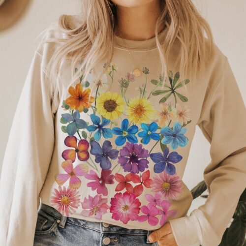 Vintage Pressed Flowers Botanical Floral Garden Lover Sweatshirt image 0