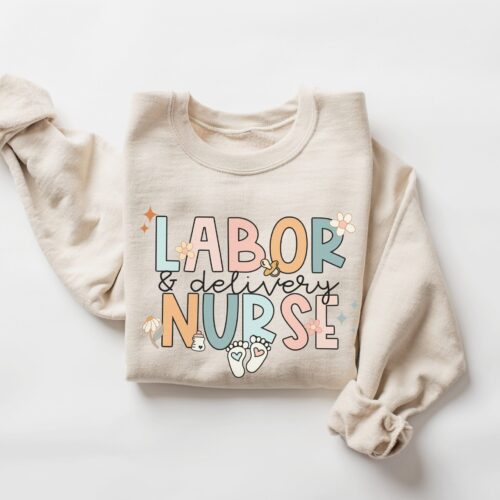 Retro Labor and Delivery Nurse Baby Heart Flower Cute Sweatshirt image 0