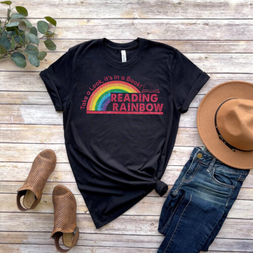 Retro Reading Rainbow Librarian Teacher Appreciation School Book Lover Bookworm Shirt image 0