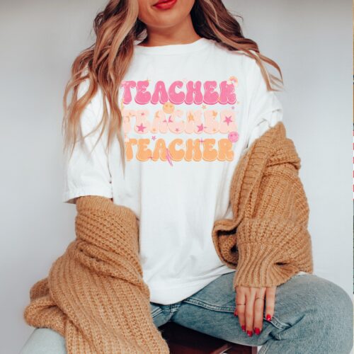 Retro Teacher New School Year Cute Funny Educator Shirt image 0