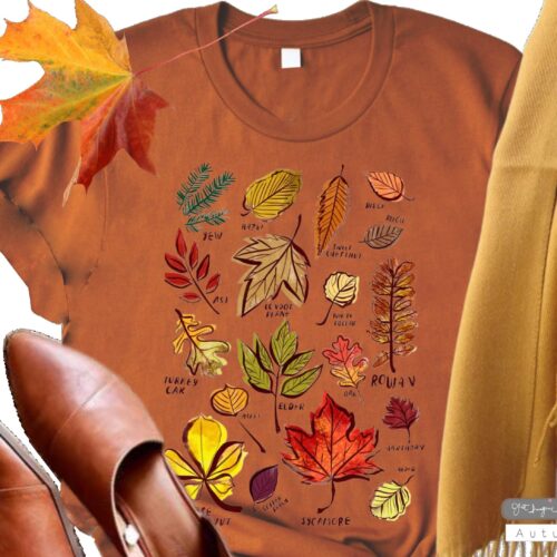 Fall Leaves Botanical Flower Holiday Gardener Plant Shirt image 0