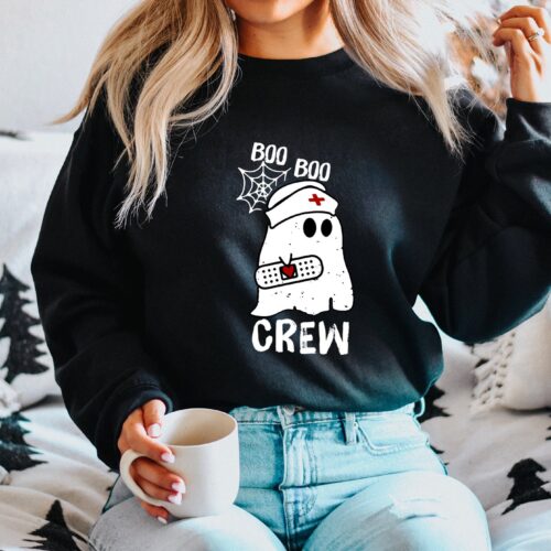 Boo Boo Crew Nurse NICU Ghost Spooky Spider Web Fall Halloween Sweatshirt image 3