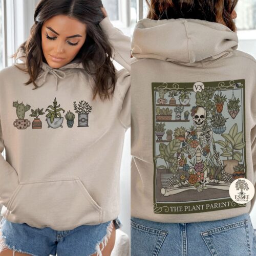 Plant Lover Tarot Card Cute Witchy Botanical Skeleton Hoodie image 0