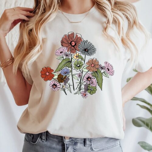 Boho Women Wildflower Floral Inspirational Plant Lover Gardener Nature Shirt image 0