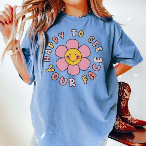 Happy To See Your Face Teacher Kindergarten Pre School Shirt image 0