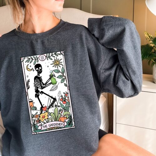 Gardener Skeleton Plant Lover Tarot Card Lady Gardening Shirt image 0