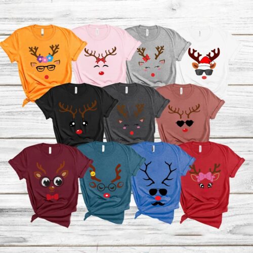 Funny Reindeer Christmas Group Winter Family Cute Kids Holiday Shirt Teacher Shirt image 0