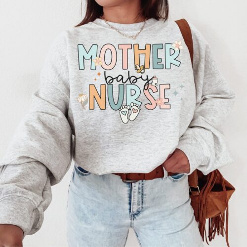 Retro Mother Baby Nurse Postpartum OB Grad RN Sweatshirt image 0