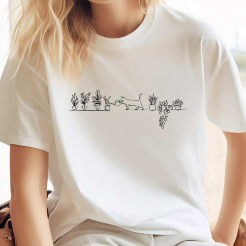 Cat Watering Plants Lady Gardening Succulents Shirt image 0