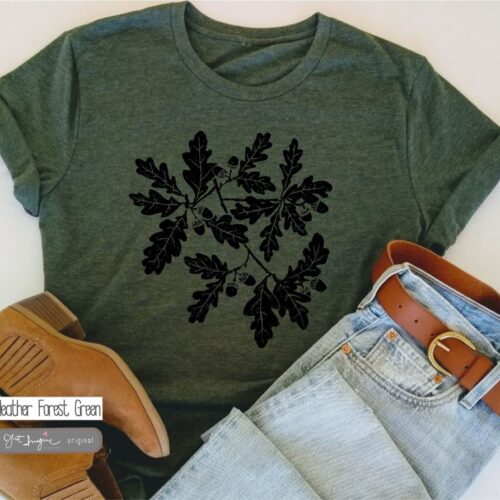 Acorn and Oak Botanical Wildflower Fall Plant Garden Shirt image 0