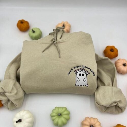 Ghost Book Fall Spooky Season Cute Halloween Teacher Librarian Reading Hoodies image 0