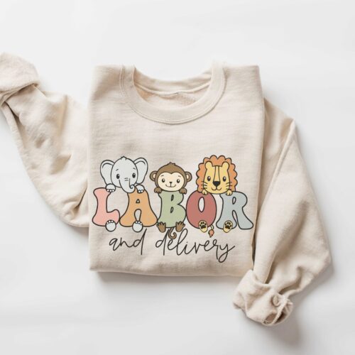 Labor and Delivery Nurse Grad Baby Cute Animals Sweatshirt image 0