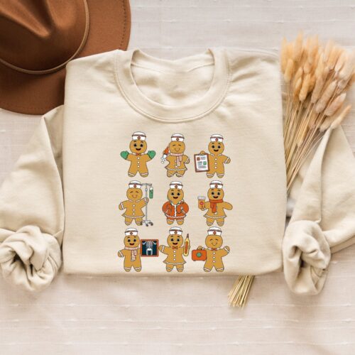 Retro Christmas Nurse School Gingerbread Pediatric Night Student Sweatshirt image 0