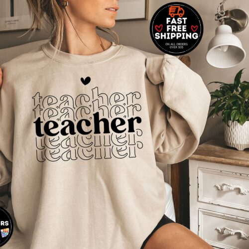 Retro Teacher Cute Appreciation Inspirational Kindergarten Sweatshirt image 0