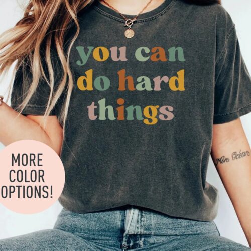 Retro You Can Do Hard Things School Motivational Encouragement Teacher Shirt image 0