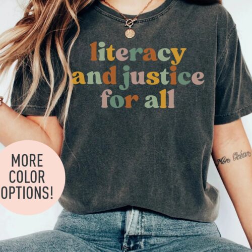 Literacy And Justice For All Teacher English Coach Shirt image 0