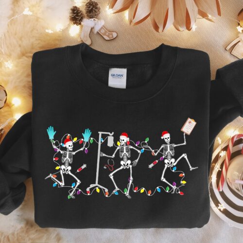 Skeleton Nurse Christmas Dancing RN Funny Sweatshirt image 0