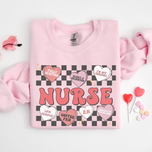 Nurse Valentine Day Labor Peds Heart Cute Sweatshirt image 0