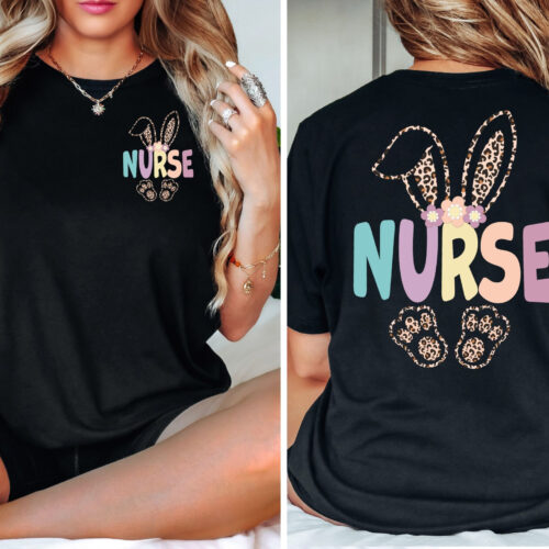 Easter Nurse Bunny RN Week Leopard Cute Funny Shirt image 0