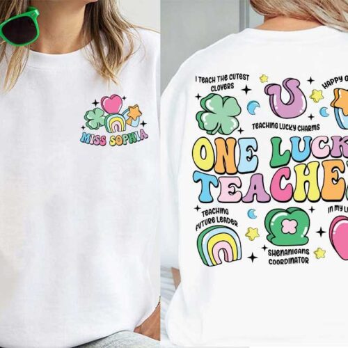 Retro St Patrick's Day One Lucky Teacher Personalized Teacher Shamrock Sweatshirt image 1