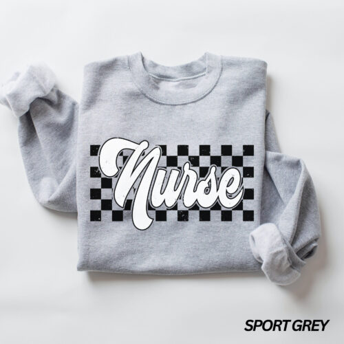 Retro Checkered Nurse RN Cute Medical School Sweatshirt image 0