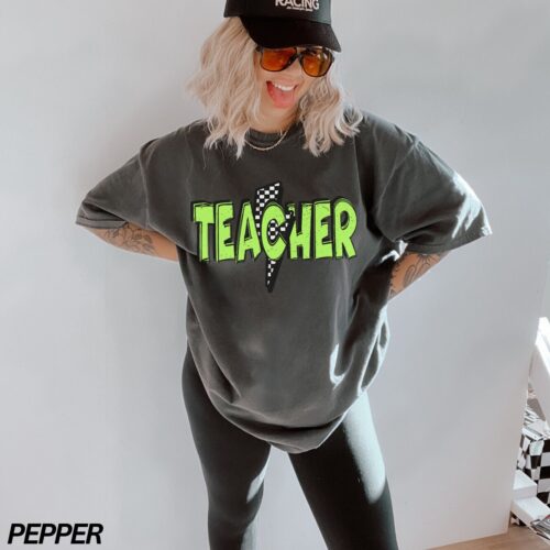 Retro Teacher Neon Appreciation Back to School Summer Break Shirt image 0