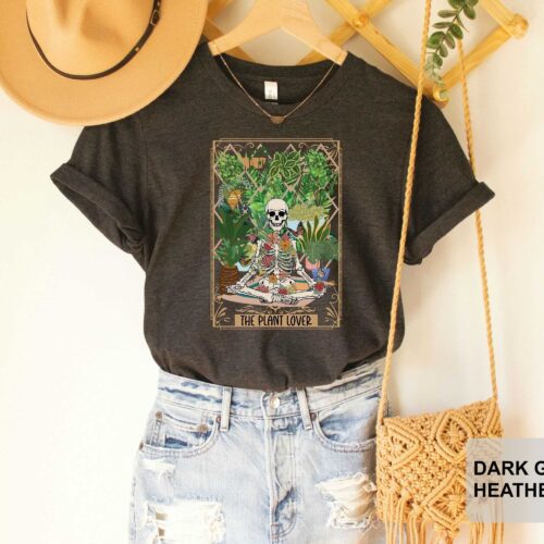 The Plant Lover Skeleton Lady Tarot Card Mom Floral Shirt image 0